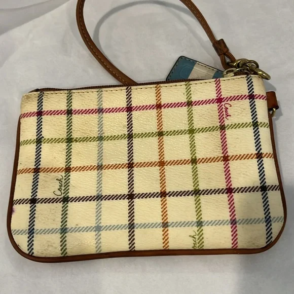 Coach Plaid Wristlet in Cream and Blue - Picture 6 of 12